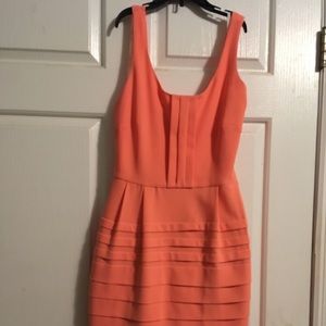 Peach Jessica Simpson dress, hits at knee